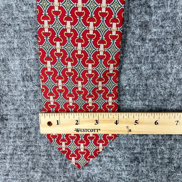 Paolo Gucci Silk Tie Mens Vintage Made In Italy Red Equestrian Chain Pattern - Picture 7 of 9